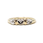 Heart Wedding Band - Estate 14k Yellow & White Gold Natural Diamond Accent - Circa 1940s Era Size 6 Bridal Two Tone Sweet Love Fine Jewelry