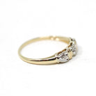 Heart Wedding Band - Estate 14k Yellow & White Gold Natural Diamond Accent - Circa 1940s Era Size 6 Bridal Two Tone Sweet Love Fine Jewelry