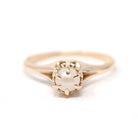 Cultured Pearl Ring - Edwardian 10k Rosy Yellow Gold Crown Basket Setting - Antique Circa 1910s Era Solitaire Size 6 Minimalist Fine Jewelry