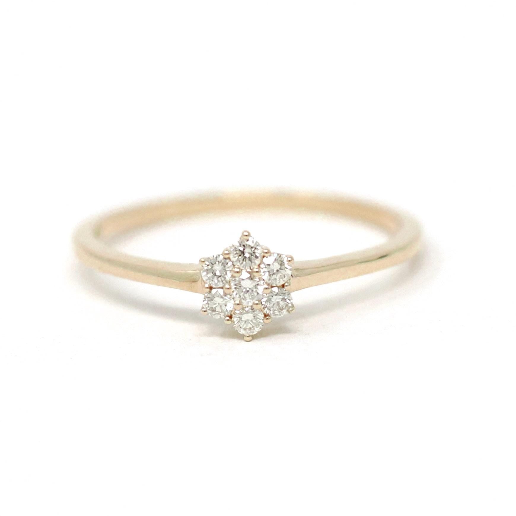 Diamond Flower Ring - Modern Estate 14k Yellow Gold Natural Diamond Cluster Engagement - Icebox Size 10 1/2 Fine Bridal Wedding Halo Jewelry