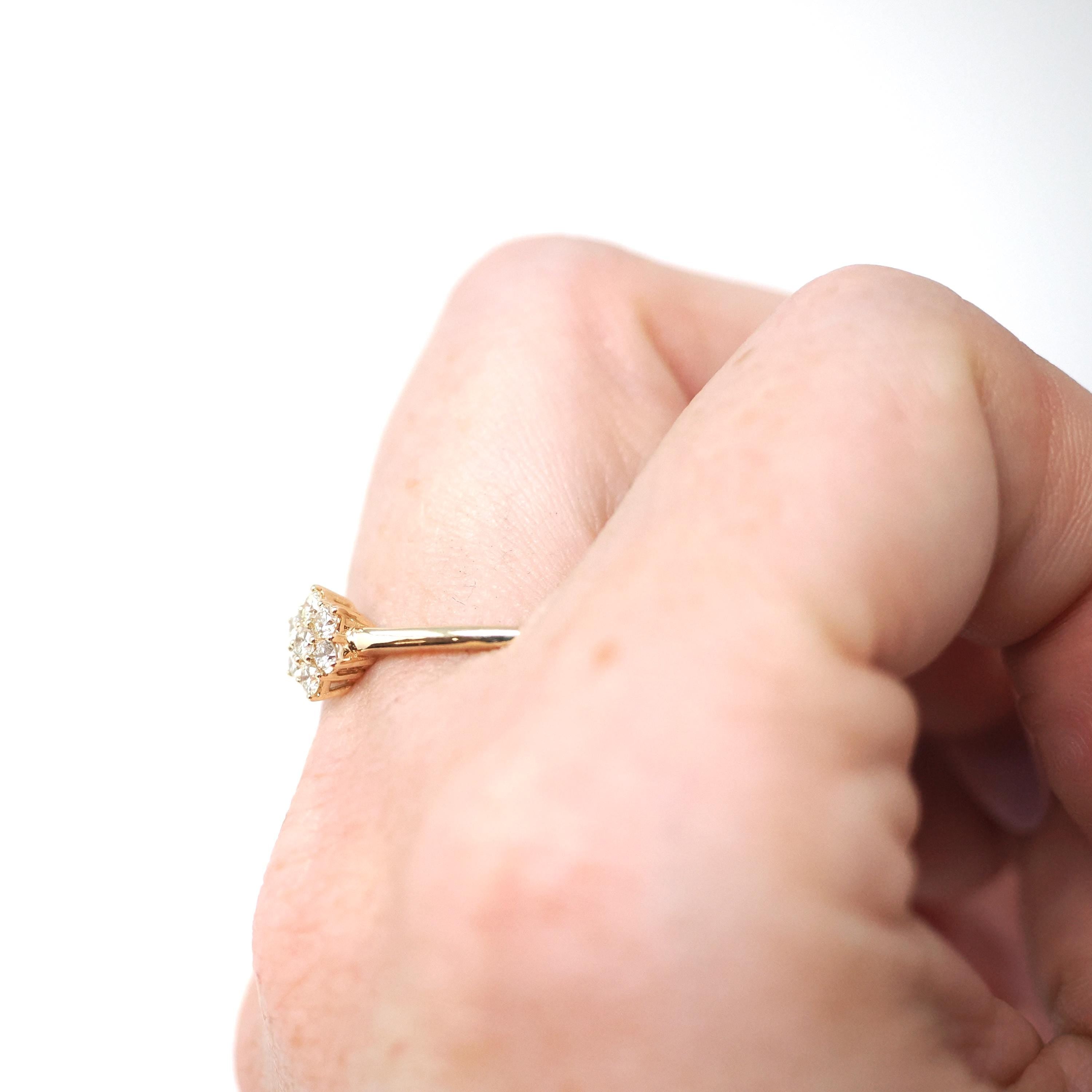 Diamond Flower Ring - Modern Estate 14k Yellow Gold Natural Diamond Cluster Engagement - Icebox Size 10 1/2 Fine Bridal Wedding Halo Jewelry