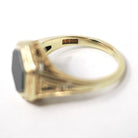 Antique Bloodstone Ring - Vintage 10k Yellow Gold Hexagonal Heliotrope Gem Solitaire - Edwardian Size 4 Key Scroll Open Metal Fine Jewelry