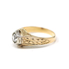 Vintage Diamond Ring - Art Deco 18k Yellow Gold & Silver Hexagonal Unisex .46 CT Engagement - Circa 1930s Bi Tone Size 10 Wheat Fine Jewelry