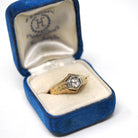 Vintage Diamond Ring - Art Deco 18k Yellow Gold & Silver Hexagonal Unisex .46 CT Engagement - Circa 1930s Bi Tone Size 10 Wheat Fine Jewelry