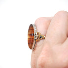Vintage Banded Agate Ring - Mid Century Sterling Silver & Gold Filled Two Tone Natural Navette Gem - Circa 1940s Era Bows Size 4 3/4 Jewelry