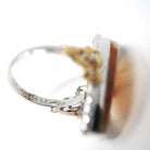 Vintage Banded Agate Ring - Mid Century Sterling Silver & Gold Filled Two Tone Natural Navette Gem - Circa 1940s Era Bows Size 4 3/4 Jewelry