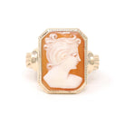 Vintage Cameo Ring - Mid Century 10k Yellow Gold Carved Shell Portrait Statement - Circa 1940s Era Size 6 PSCO Fine Italian Keepsake Jewelry