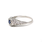 Art Deco Sapphire Ring - Vintage 14k White Gold Die Struck Natural Blue Corundum Gemstone - Circa 1930s Size 9 Filigree Fine Bridal Jewelry