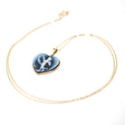 Cupid Heart Pendant - Estate 14k Yellow Gold Carved Black & White Onyx Cherub Bow Charm Necklace - Modern Circa 2000s Era Love Fine Jewelry