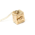 Money Safe Charm - Mid Century 14k Yellow Gold Pendant Vault Necklace - Vintage Circa 1950s Era Kinetic Moveable Handle Fine 50s Jewelry