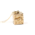 Money Safe Charm - Mid Century 14k Yellow Gold Pendant Vault Necklace - Vintage Circa 1950s Era Kinetic Moveable Handle Fine 50s Jewelry