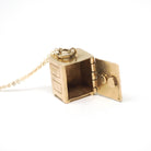 Money Safe Charm - Mid Century 14k Yellow Gold Pendant Vault Necklace - Vintage Circa 1950s Era Kinetic Moveable Handle Fine 50s Jewelry