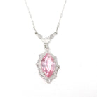 Art Deco Lavalier - Vintage 10k White Gold Simulated Pink Sapphire Necklace Pendant Charm - Circa 1930s Era Glass Marquise Fine 30s Jewelry