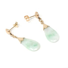 Jadeite Drop Earrings - Vintage 14k Yellow Gold Natural Teardrop Gem Drops - Light Green Circa 1960s Era Pierced Friction Post Fine Jewelry