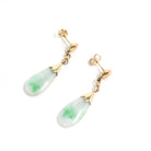 Jadeite Drop Earrings - Vintage 14k Yellow Gold Natural Teardrop Gem Drops - Light Green Circa 1960s Era Pierced Friction Post Fine Jewelry