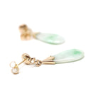 Jadeite Drop Earrings - Vintage 14k Yellow Gold Natural Teardrop Gem Drops - Light Green Circa 1960s Era Pierced Friction Post Fine Jewelry