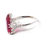 Created Ruby Ring - Art Deco 14k White Gold Fancy Cut Red Stone - Vintage Circa 1930s Era Size 8 1/4 July Birthstone Fine Filigree Jewelry