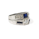 Mid Century Ring - Vintage 18k White Gold Diamond & Created Sapphire Toi Et Moi Style - Circa 1950s Size 8 3/4 Unisex Fine Statement Jewelry