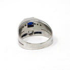 Mid Century Ring - Vintage 18k White Gold Diamond & Created Sapphire Toi Et Moi Style - Circa 1950s Size 8 3/4 Unisex Fine Statement Jewelry