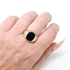 Modern Onyx Ring - Estate 10k Yellow Gold Black Chalcedony Gemstone - Circa 2000's Era Size 9 1/4 Men's Unisex Fine Statement Jewelry
