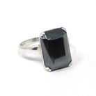 Vintage Hematite Ring - Retro Sterling Silver Emerald Cut Gray Metallic Solitaire - Circa 1970s Size 7 Statement Jewelry Fashion Accessory