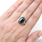 Vintage Hematite Ring - Retro Sterling Silver Emerald Cut Gray Metallic Solitaire - Circa 1970s Size 7 Statement Jewelry Fashion Accessory