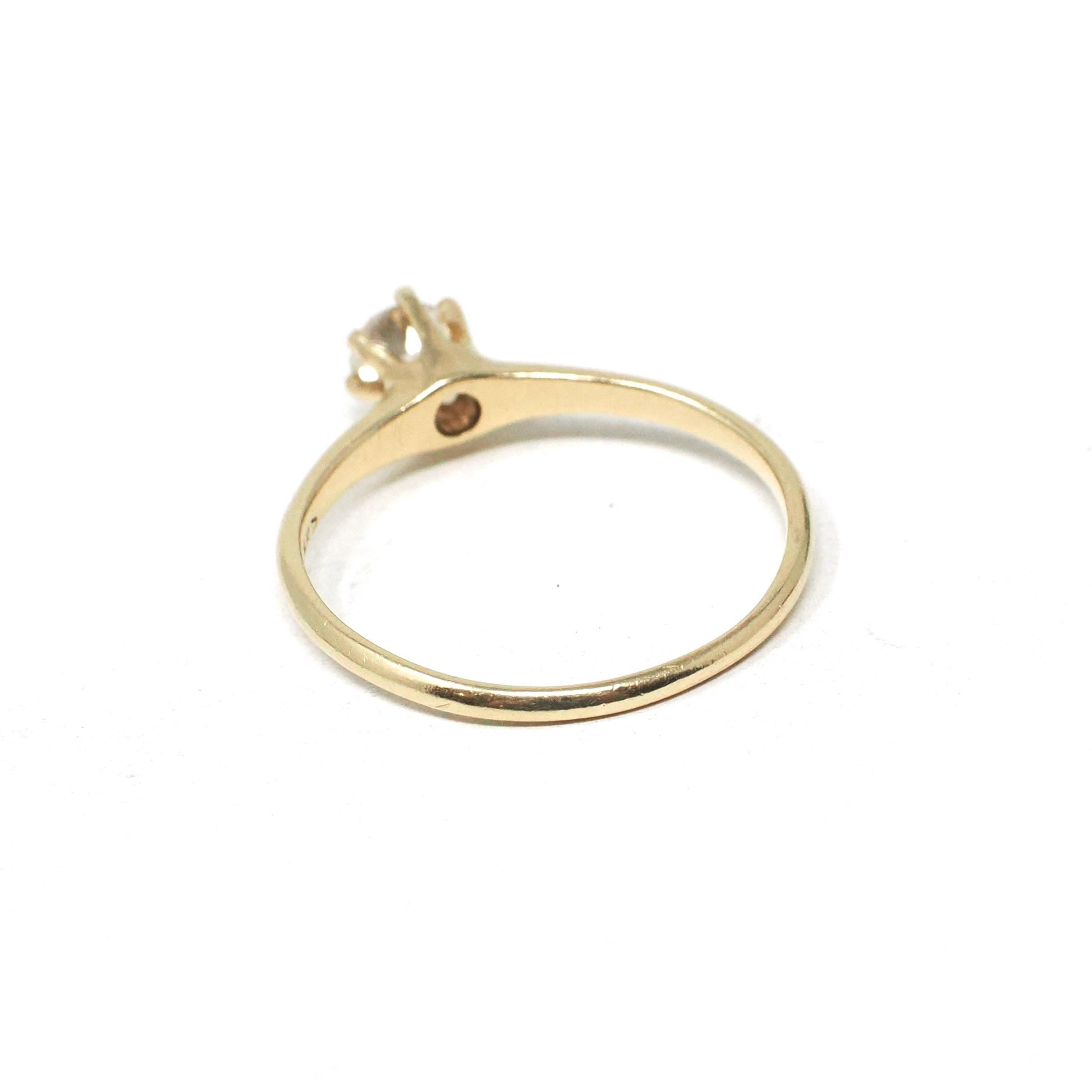 Antique Diamond Ring - Edwardian 14k Yellow Gold .30 CT Natural Old European Cut - Circa 1910s Size 6 3/4 Fine Wedding Engagement Jewelry