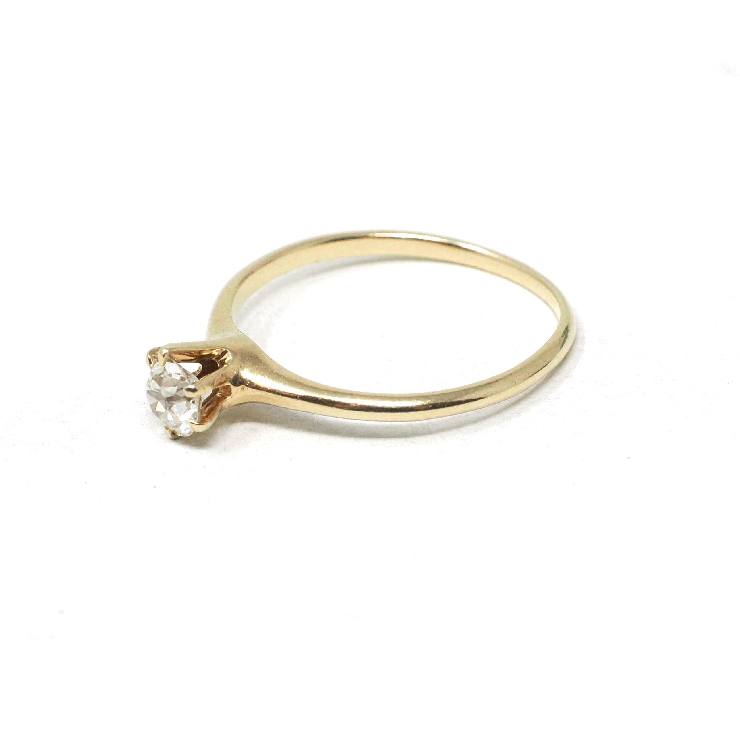 Antique Diamond Ring - Edwardian 14k Yellow Gold .30 CT Natural Old European Cut - Circa 1910s Size 6 3/4 Fine Wedding Engagement Jewelry