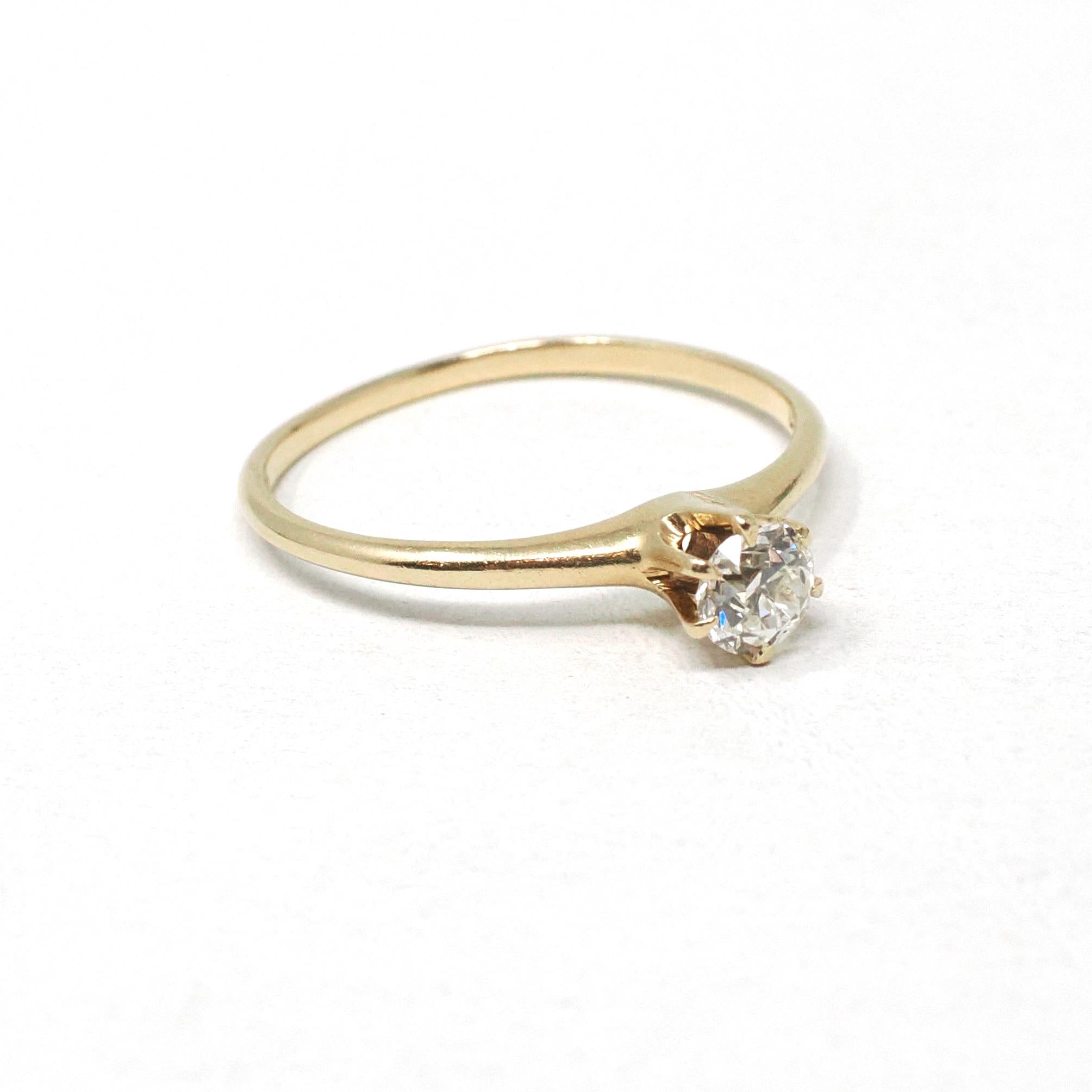 Antique Diamond Ring - Edwardian 14k Yellow Gold .30 CT Natural Old European Cut - Circa 1910s Size 6 3/4 Fine Wedding Engagement Jewelry