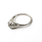 Vintage Diamond Ring - Art Deco 18k White Gold Natural .22 CT Solitaire Engagement - Circa 1930s Size 4 3/4 Octagonal Filigree Fine Jewelry