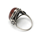 Vintage Jasper Ring - Retro Sterling Silver Cabochon Cut Red Brown Gemstone - Circa 1970s Era Size 5 1/4 Floral Flower Statement 70s Jewelry