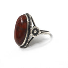 Vintage Jasper Ring - Retro Sterling Silver Cabochon Cut Red Brown Gemstone - Circa 1970s Era Size 5 1/4 Floral Flower Statement 70s Jewelry