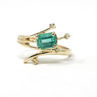 Emerald & Diamond Ring - Estate 14k Yellow Gold Natural Green Gemstone - Modern 2000's Era Size 6 1/4 May Birthstone Branch Bypass Jewelry