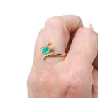 Emerald & Diamond Ring - Estate 14k Yellow Gold Natural Green Gemstone - Modern 2000's Era Size 6 1/4 May Birthstone Branch Bypass Jewelry