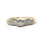 Vintage Diamond Ring - Mid Century 14k Yellow & White Gold Natural Two Tone Engagement - Circa 1950s Size 4 1/4 Reverse Tapered Fine Jewelry