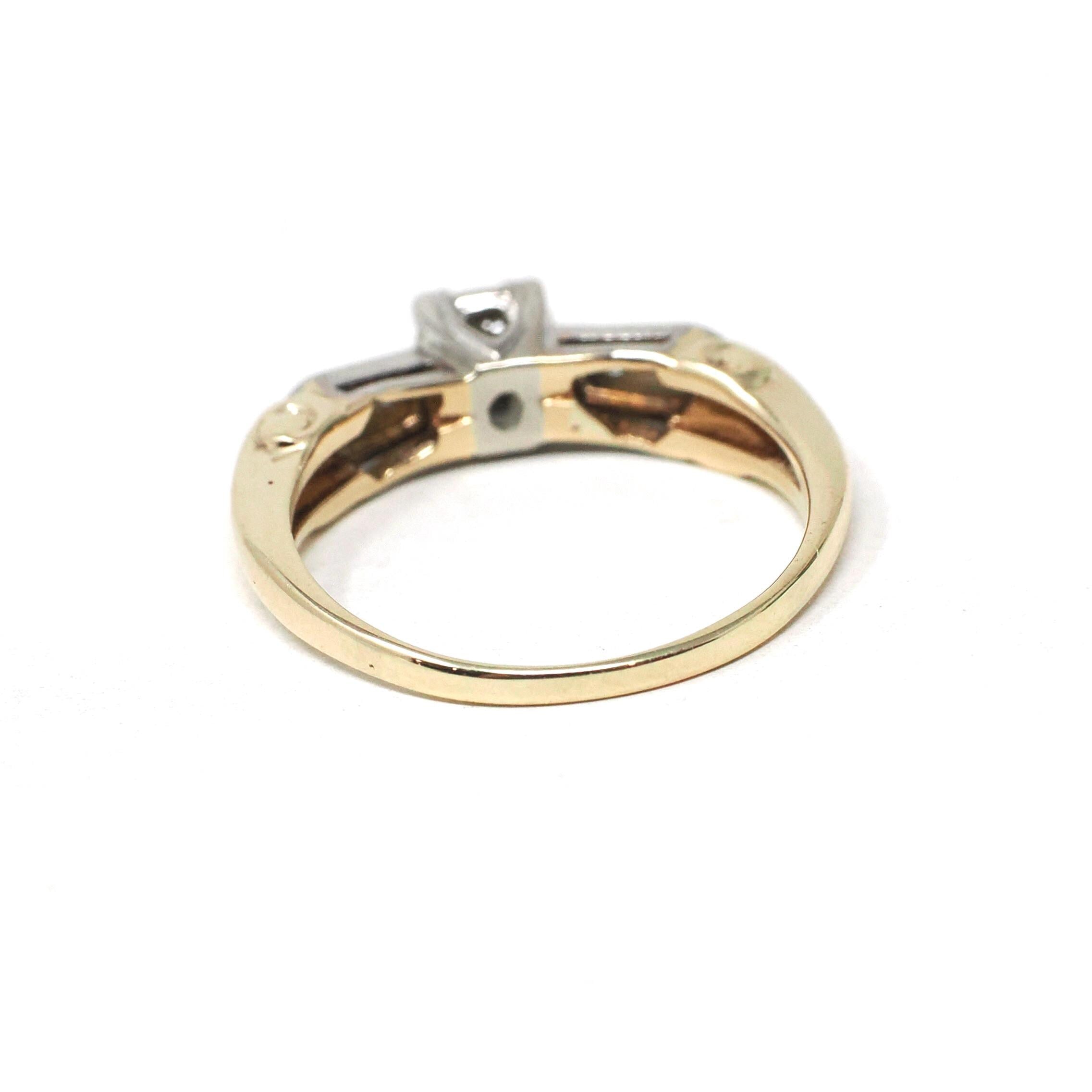 Vintage Diamond Ring - Mid Century 14k Yellow & White Gold Natural Two Tone Engagement - Circa 1950s Size 4 1/4 Reverse Tapered Fine Jewelry