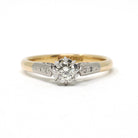 Vintage Engagement Ring - Mid Century 18k Yellow Gold Platinum .22 CT Round Cut Diamond Ring - Circa 1950s Size 7 1/4 Two Tone Fine Jewelry