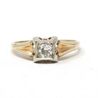 Mid Century Diamond Ring - Vintage 14k Yellow & White Gold Two Tone .20 CT Solitaire - Circa 1940s Era Size 6 1/2 Fine Engagement Jewelry