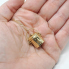 Mad Money Trash Can Charm - Mid Century 14k Yellow Gold Pendant Garbage Necklace - Vintage Circa 1950s Era Real Dollar Bill Fine Jewelry