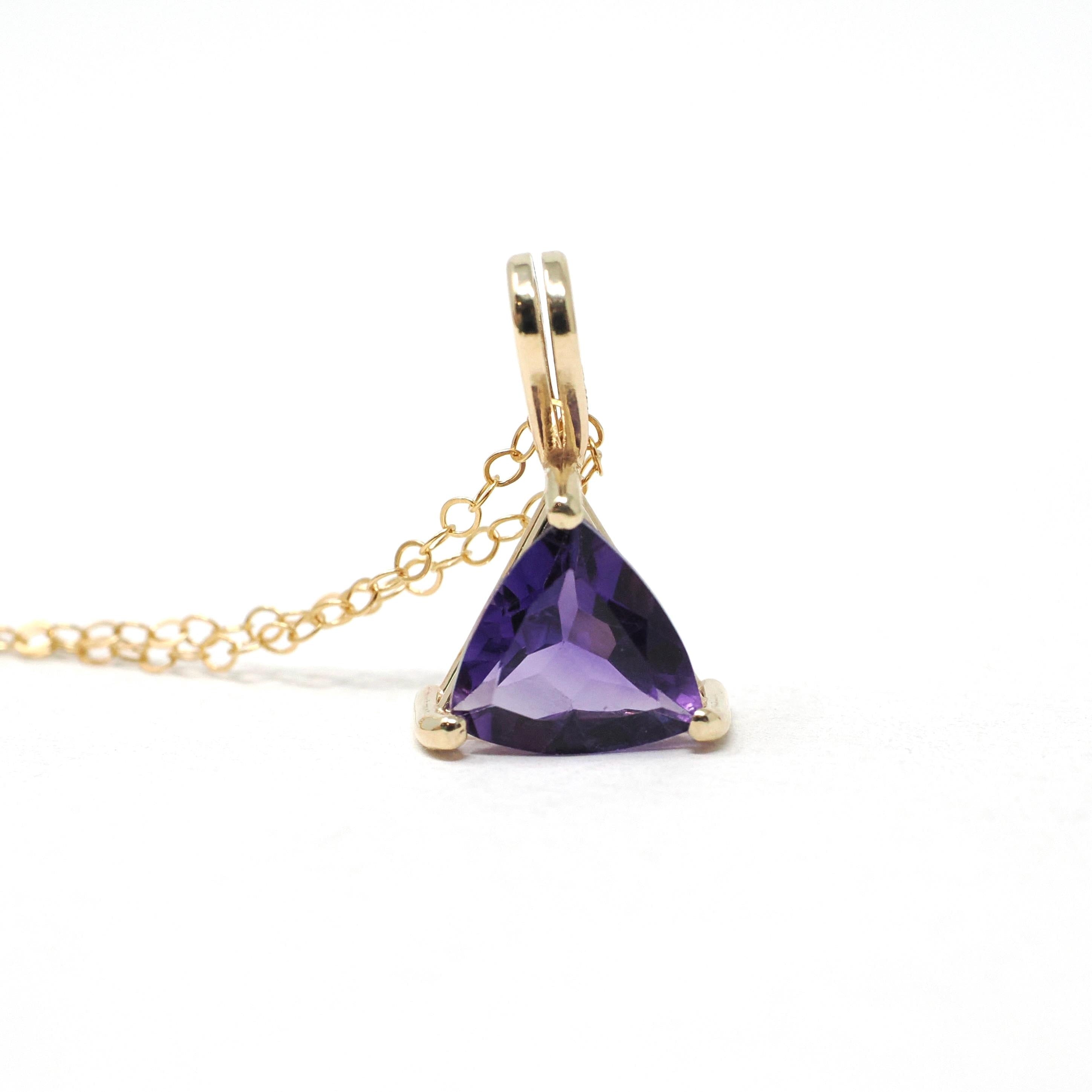 Modern Amethyst Charm - Estate 14k Yellow Gold Purple 1.76 CT Gemstone Pendant Necklace - Modern Circa 2000s Era February Birthstone Jewelry