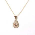 Antique Diamond Lavalier - Edwardian 10k 14k Yellow Gold Natural Gemstone Pendant Necklace - Circa 1910s Teardrop Pear Filigree Fine Jewelry