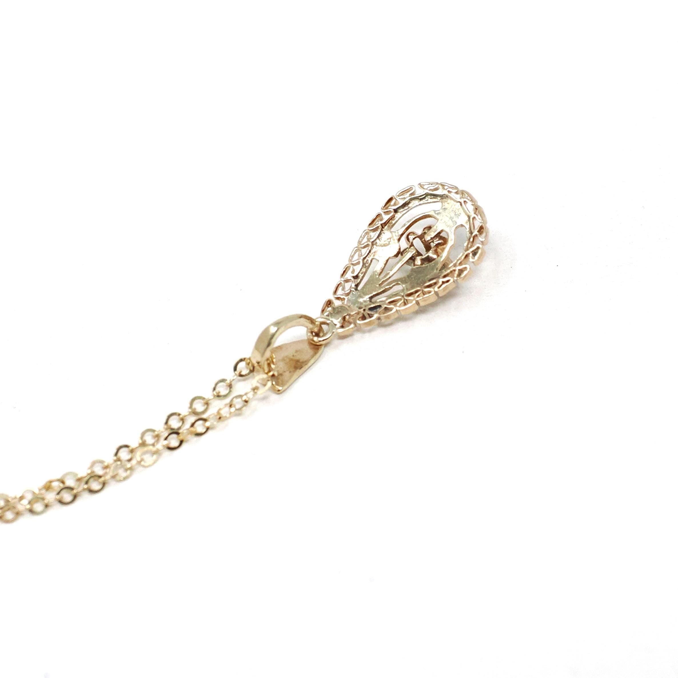 Antique Diamond Lavalier - Edwardian 10k 14k Yellow Gold Natural Gemstone Pendant Necklace - Circa 1910s Teardrop Pear Filigree Fine Jewelry