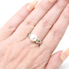 Pearl & Emerald Ring - Estate 14k White Gold Cultured Organic Gemstone Natural Green Accents - Modern Era Size 5 3/4 Fine Statement Jewelry