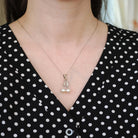 Mid Century Necklace - Vintage 10k White Gold Cultured Pearl & .22 CTW Diamond Pendant - Circa 1950s Era Two Stone Fringe Fine Jewelry