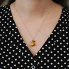 Vintage Tanager Pendant - Retro Era 18k Yellow Gold Figural Avian Coral Charm Necklace - Circa 1970s Ruby Eyes Fine Dainty Bird Fine Jewelry