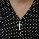 Vintage Cross Pendant - Retro Sterling Silver Religious Necklace - Circa 1970s Era Engraved Paisley Design Statement Crucifix 70s Jewelry