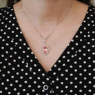 Art Deco Lavalier - Vintage 10k White Gold Simulated Pink Sapphire Necklace Pendant Charm - Circa 1930s Era Glass Marquise Fine 30s Jewelry