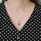 Antique Lavalier Pendant - Vintage 10k Yellow Gold Natural Diamond Baroque Seed Pearl Charm Necklace - Edwardian Circa 1910 Era Fine Jewelry