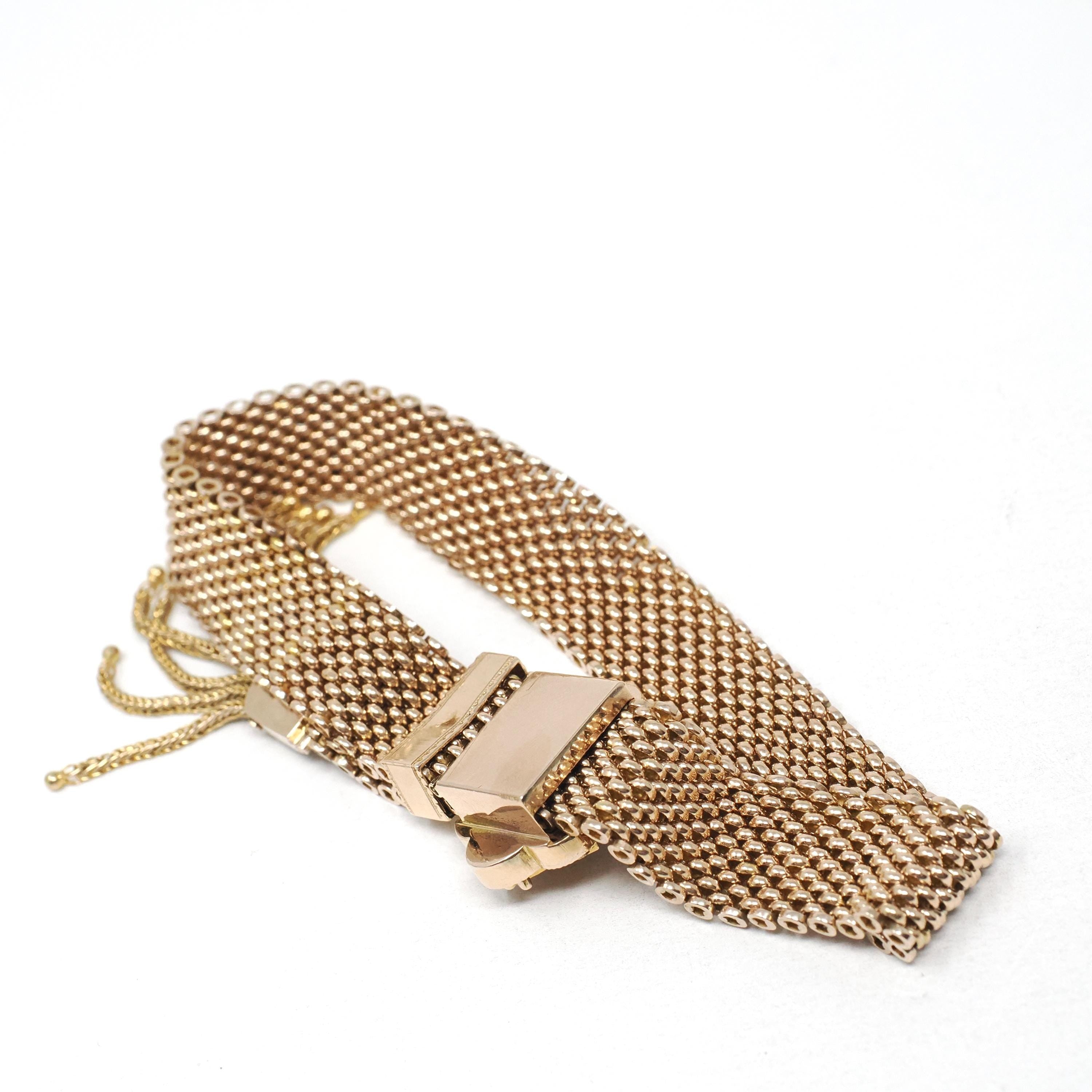Victorian Mesh Slide Bracelet - Antique 10k Yellow Gold Black Enamel Taille D'epargne Seed Pearl - Vintage 1800s Tassel Rare Fine Jewelry