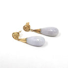 Jadeite Drop Earrings - 14k Yellow Gold Natural Teardrop Gemstones - Lavender Jade Circa 80s Era Pierced Friction Post Fu Luck Fine Jewelry